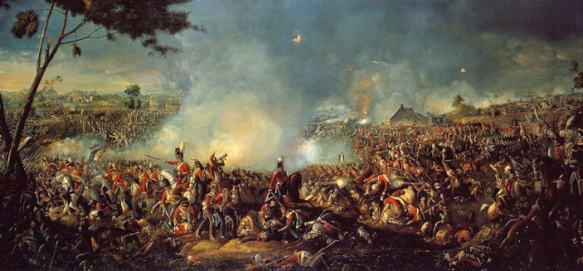 Gambar 3. Pertempuran Waterloo dalam lukisan William Sadler. Kekalahan Perancis dalam perang besar ini mengubah geopolitik Eropa dan berpengaruh global, termasuk memicu Perang Diponegoro.
